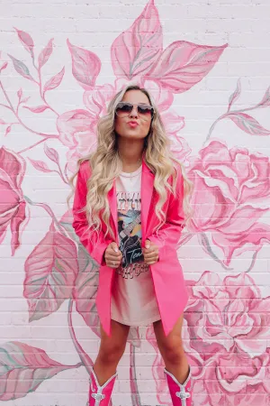 Seventh Avenue Faux Leather Blazer - Hot Pink