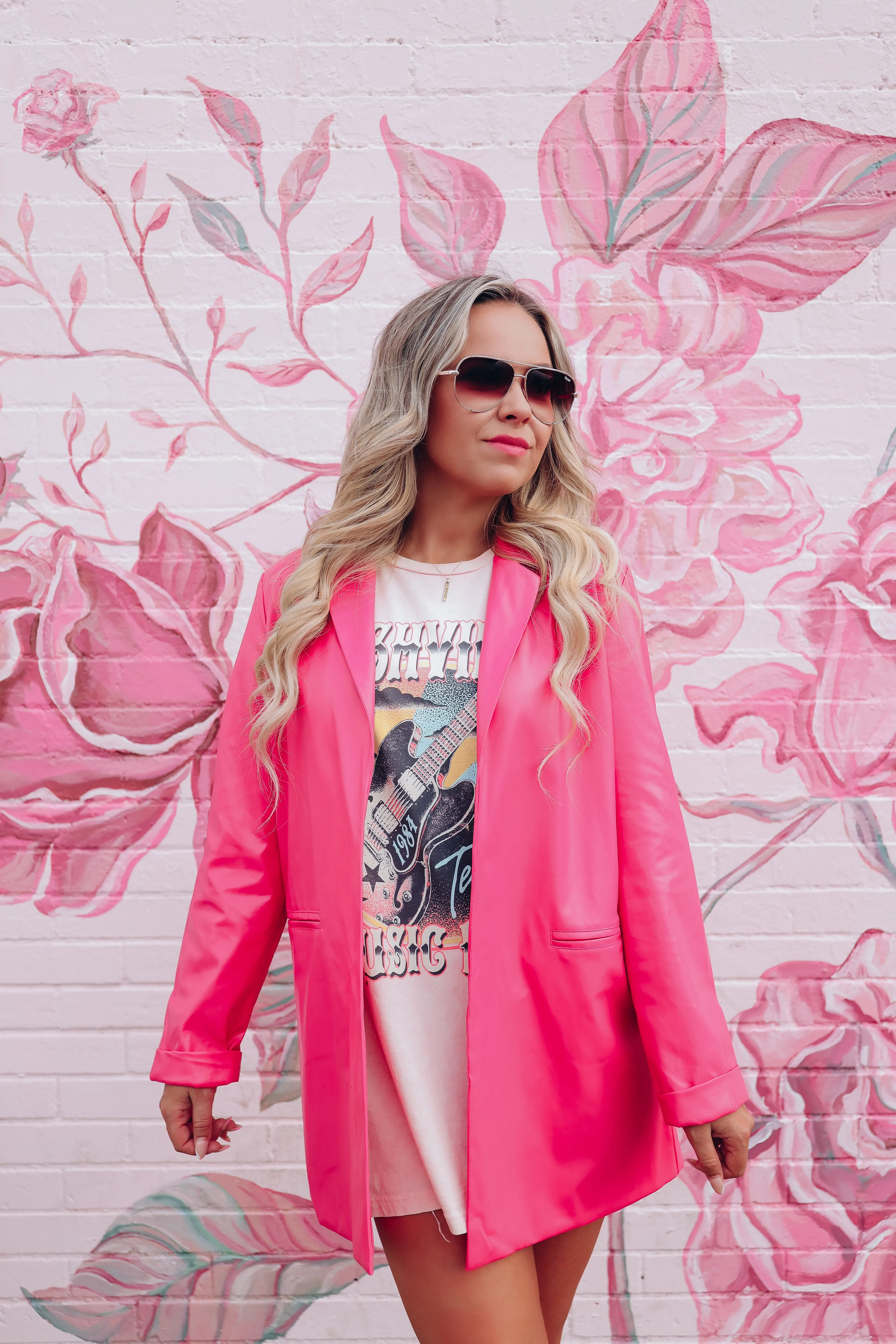 Seventh Avenue Faux Leather Blazer - Hot Pink