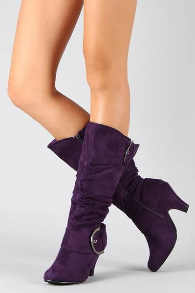 Suede Knee High Boots Sexy Vintage Low Heel Boots Spring Autumn Buckle Shoes Casual Winter Pumps 34-43