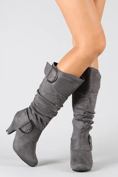 Suede Knee High Boots Sexy Vintage Low Heel Boots Spring Autumn Buckle Shoes Casual Winter Pumps 34-43
