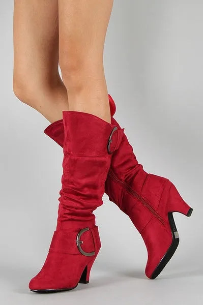 Suede Knee High Boots Sexy Vintage Low Heel Boots Spring Autumn Buckle Shoes Casual Winter Pumps 34-43