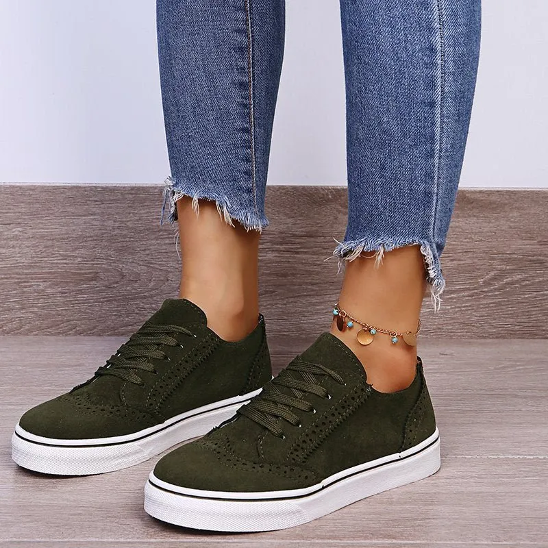 Suedette Lace-Up Flat Sneakers