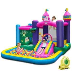 Super Cute & Adorable Inflatable Unicorn Themed Bouncy Castle / House 6-in-1 Playing Area | With 735W Blower | Slide | Carry Bag |