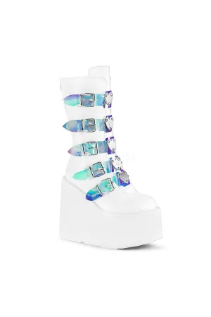 SWING-230 Demonia Knee Boot | White Faux Leather