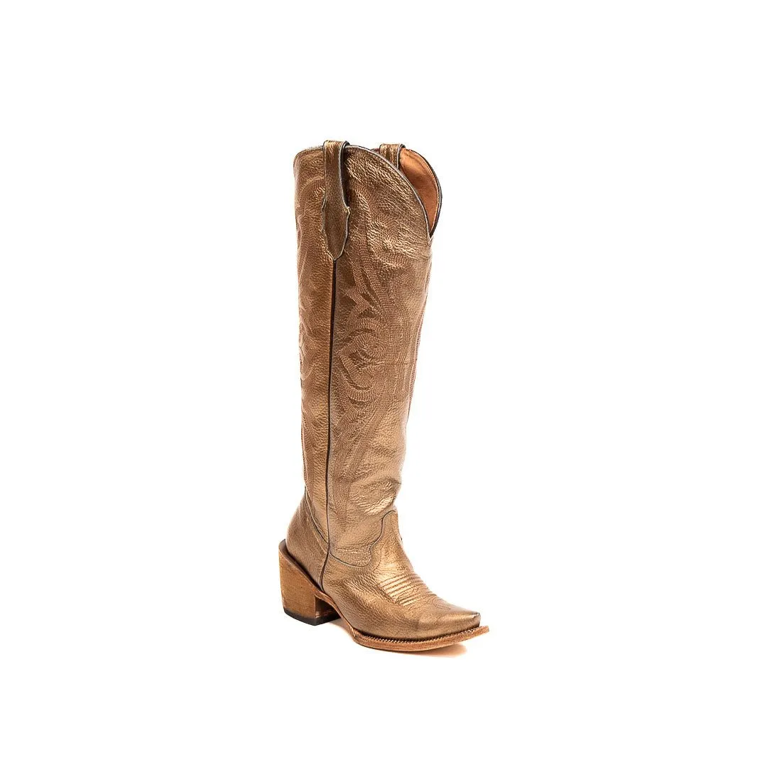 TANNER MARK WOMEN’S Metallic Bronze Fashion Heel Knee High Cowgirl Boots