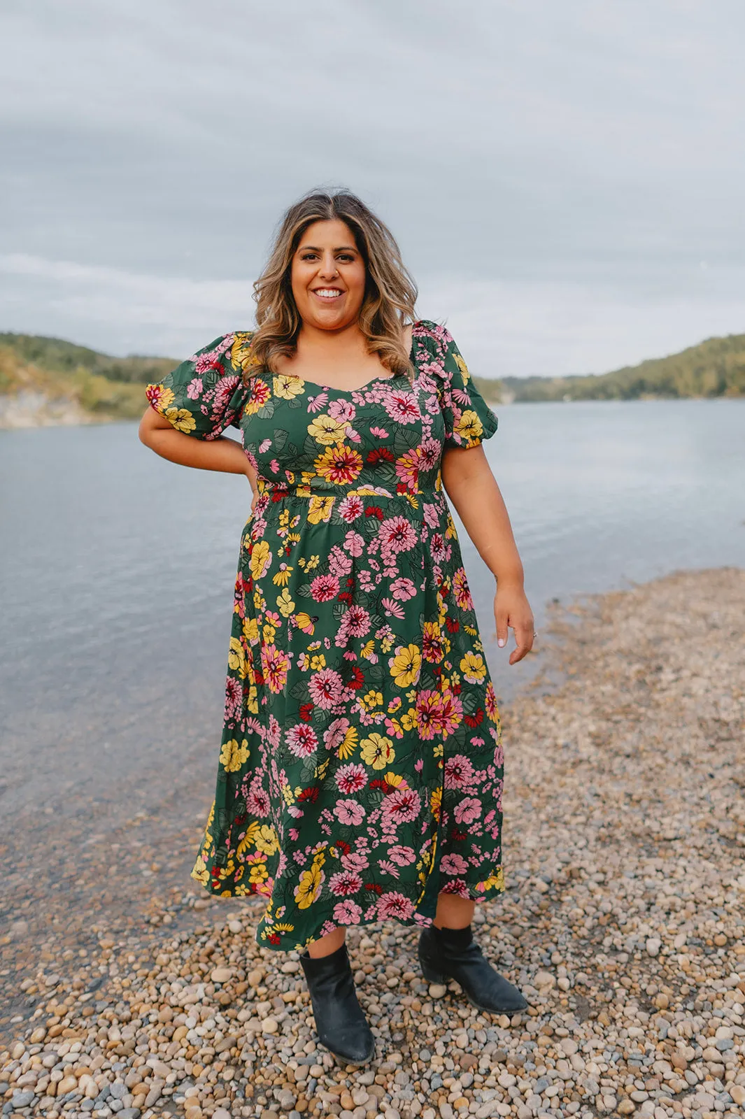 The Everly Floral Puff Sleeve Midi Dress - PLUS