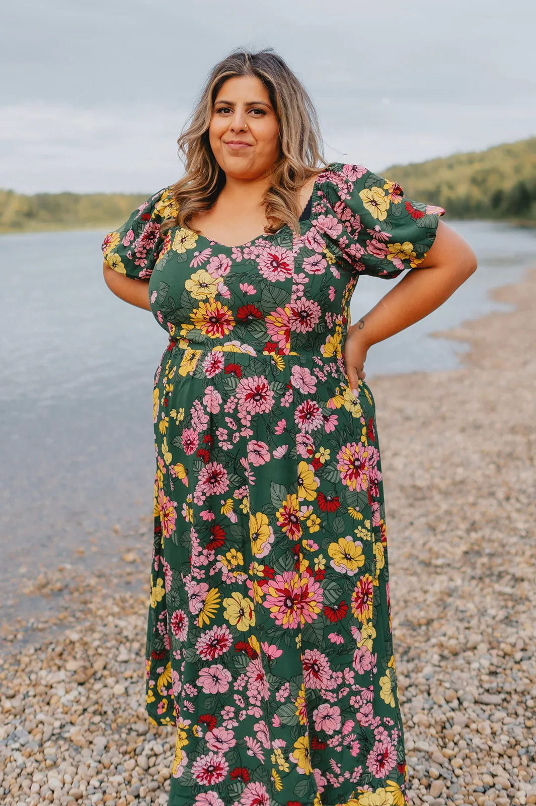 The Everly Floral Puff Sleeve Midi Dress - PLUS