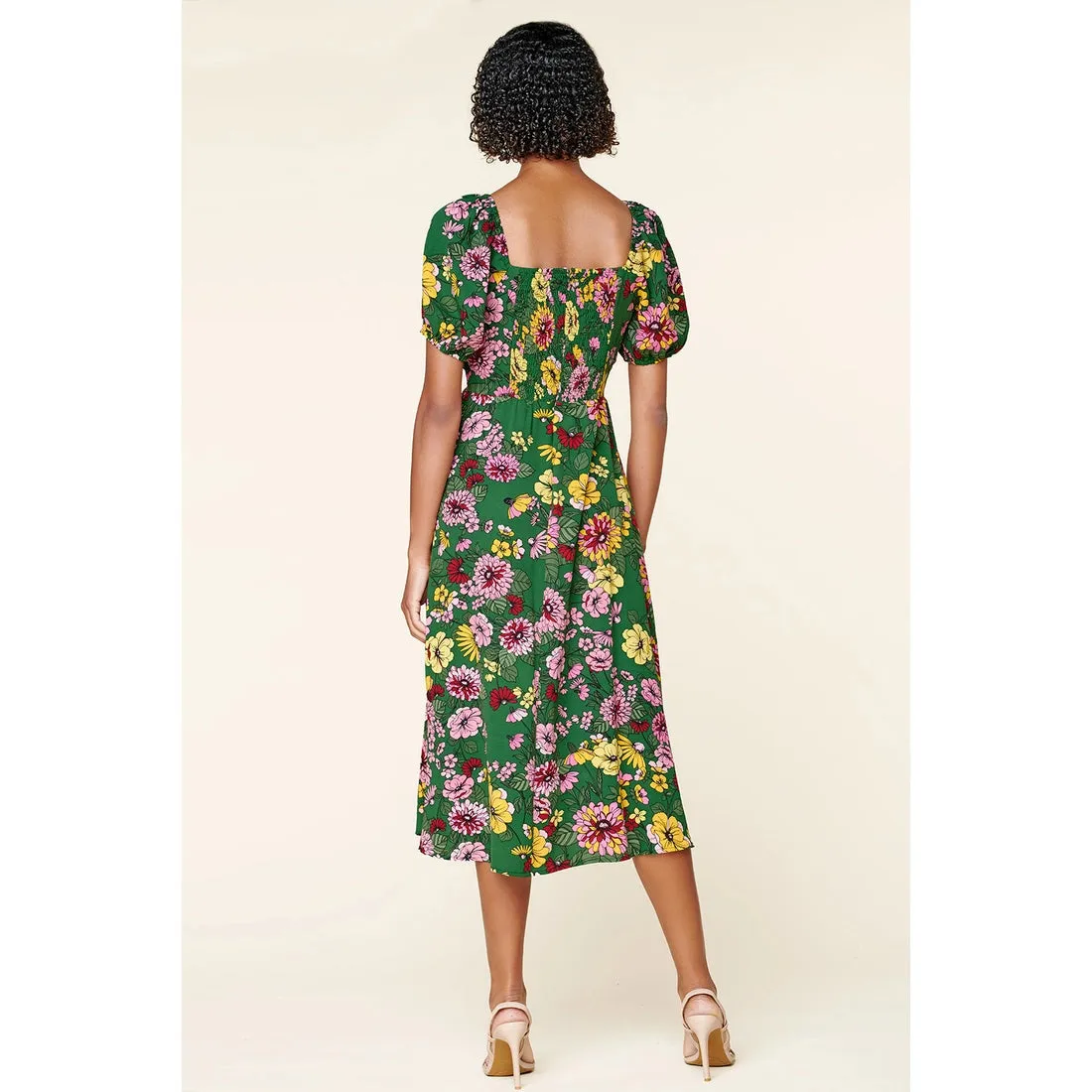 The Everly Floral Puff Sleeve Midi Dress - PLUS