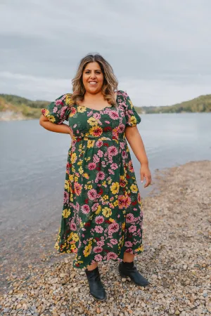 The Everly Floral Puff Sleeve Midi Dress - PLUS