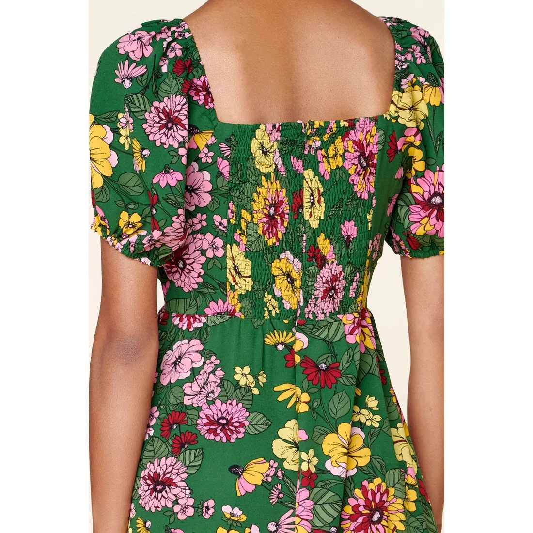 The Everly Floral Puff Sleeve Midi Dress - PLUS