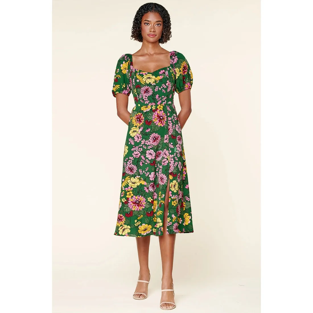 The Everly Floral Puff Sleeve Midi Dress - PLUS