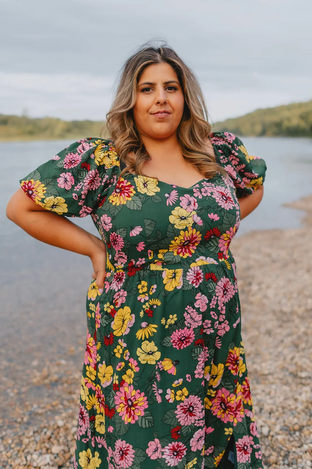 The Everly Floral Puff Sleeve Midi Dress - PLUS