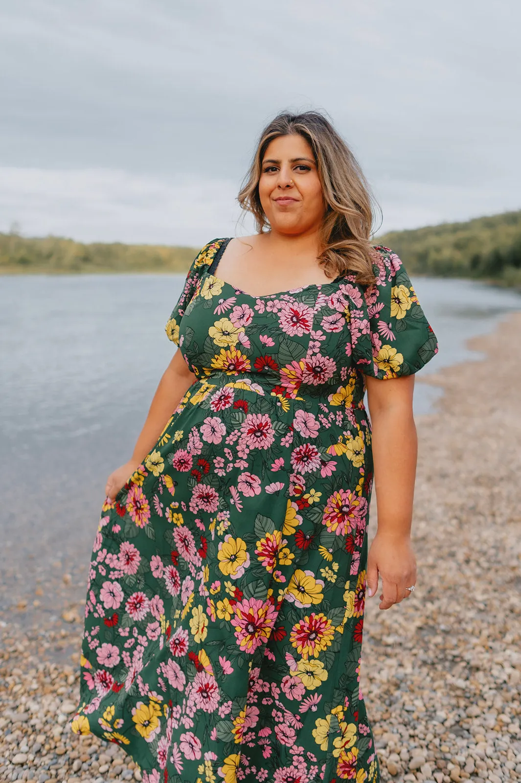 The Everly Floral Puff Sleeve Midi Dress - PLUS