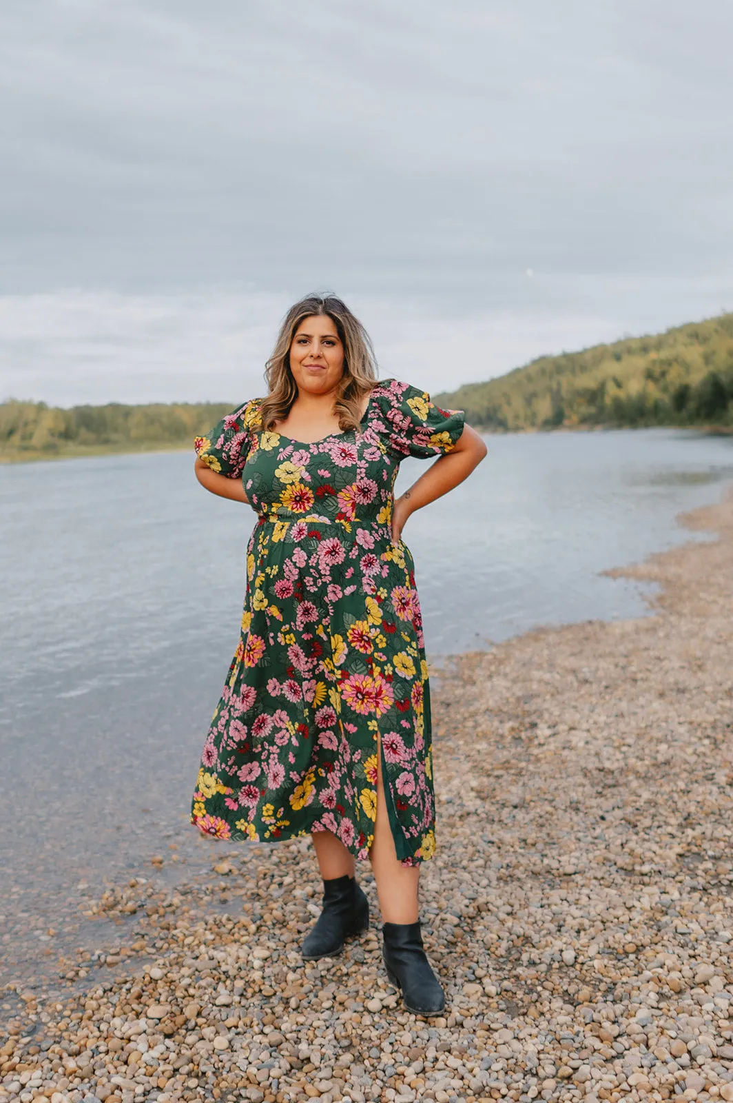 The Everly Floral Puff Sleeve Midi Dress - PLUS