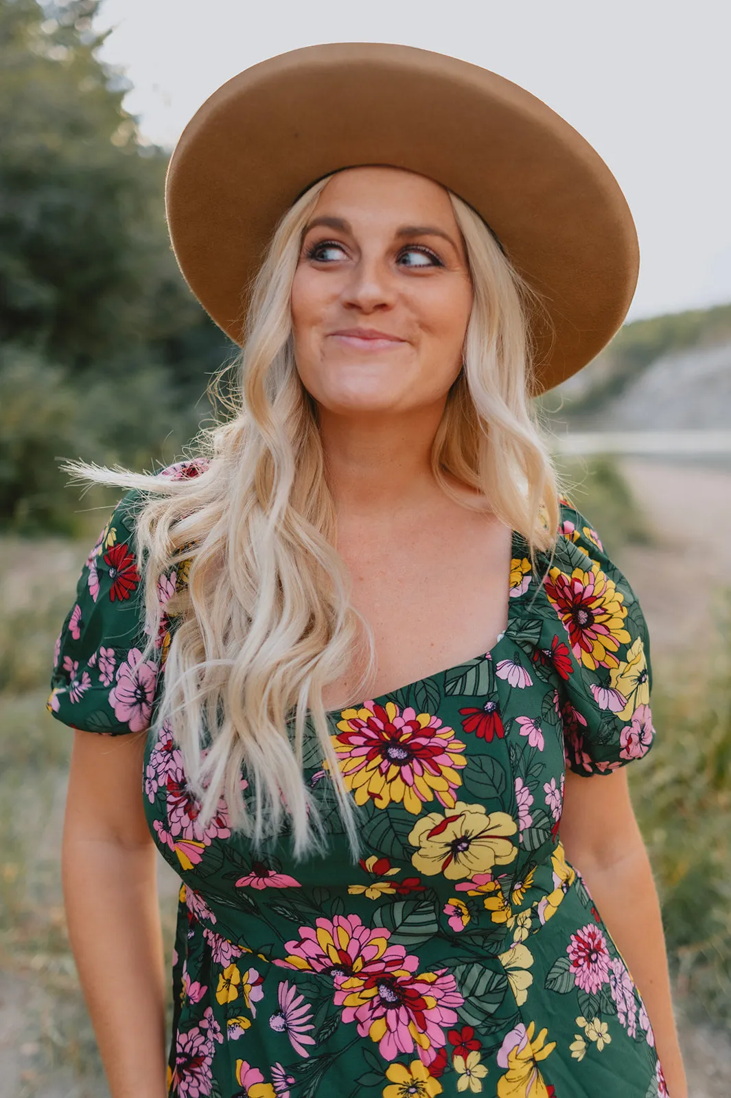 The Everly Floral Puff Sleeve Midi Dress - PLUS