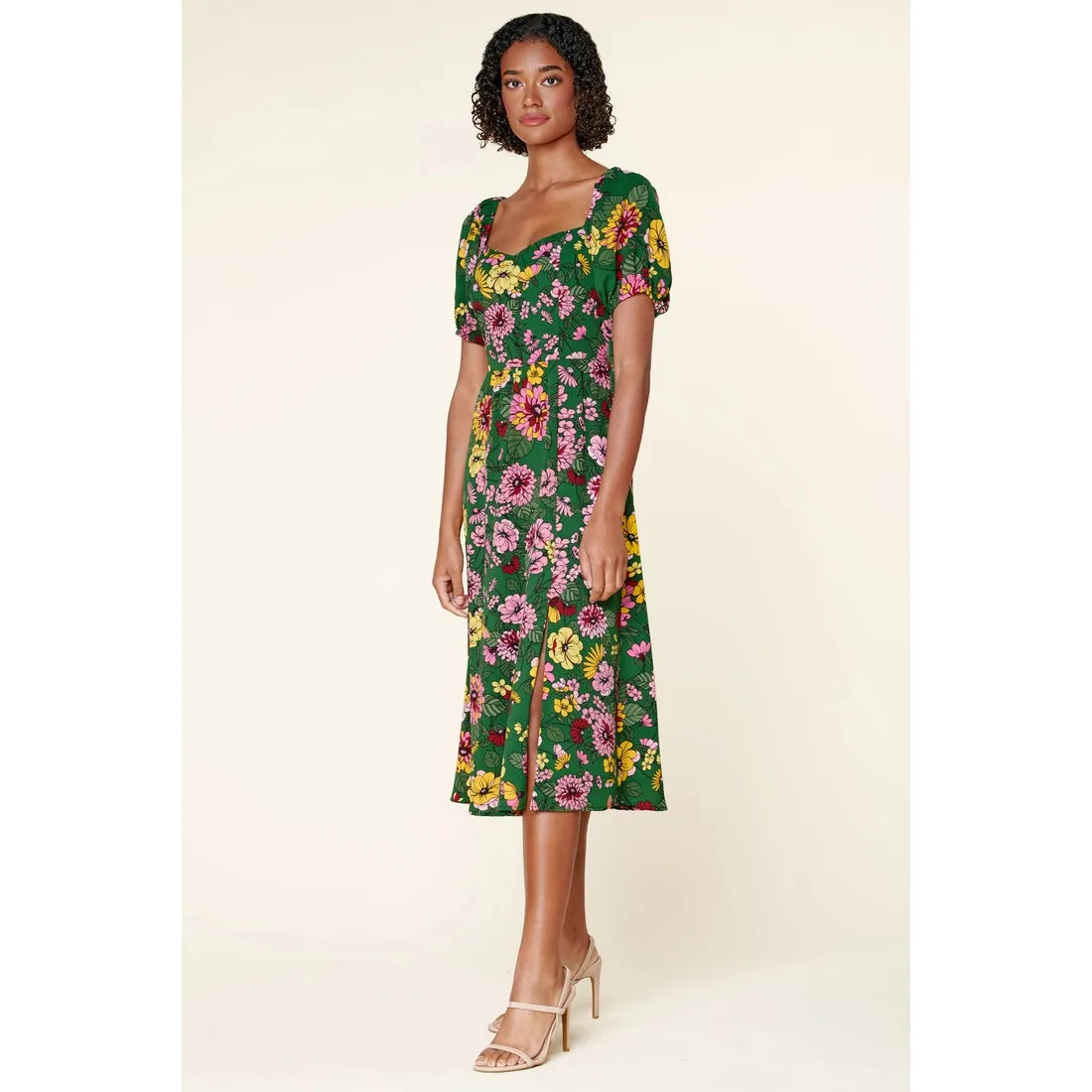 The Everly Floral Puff Sleeve Midi Dress - PLUS