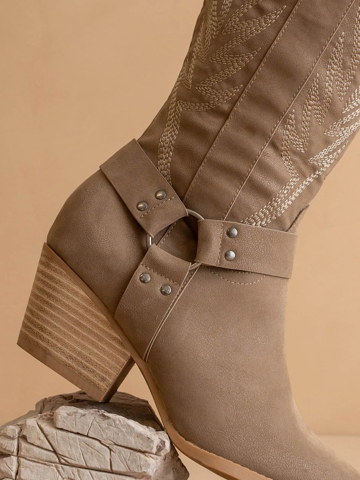 The Faye | Dark Taupe Knee High Cowboy Boot