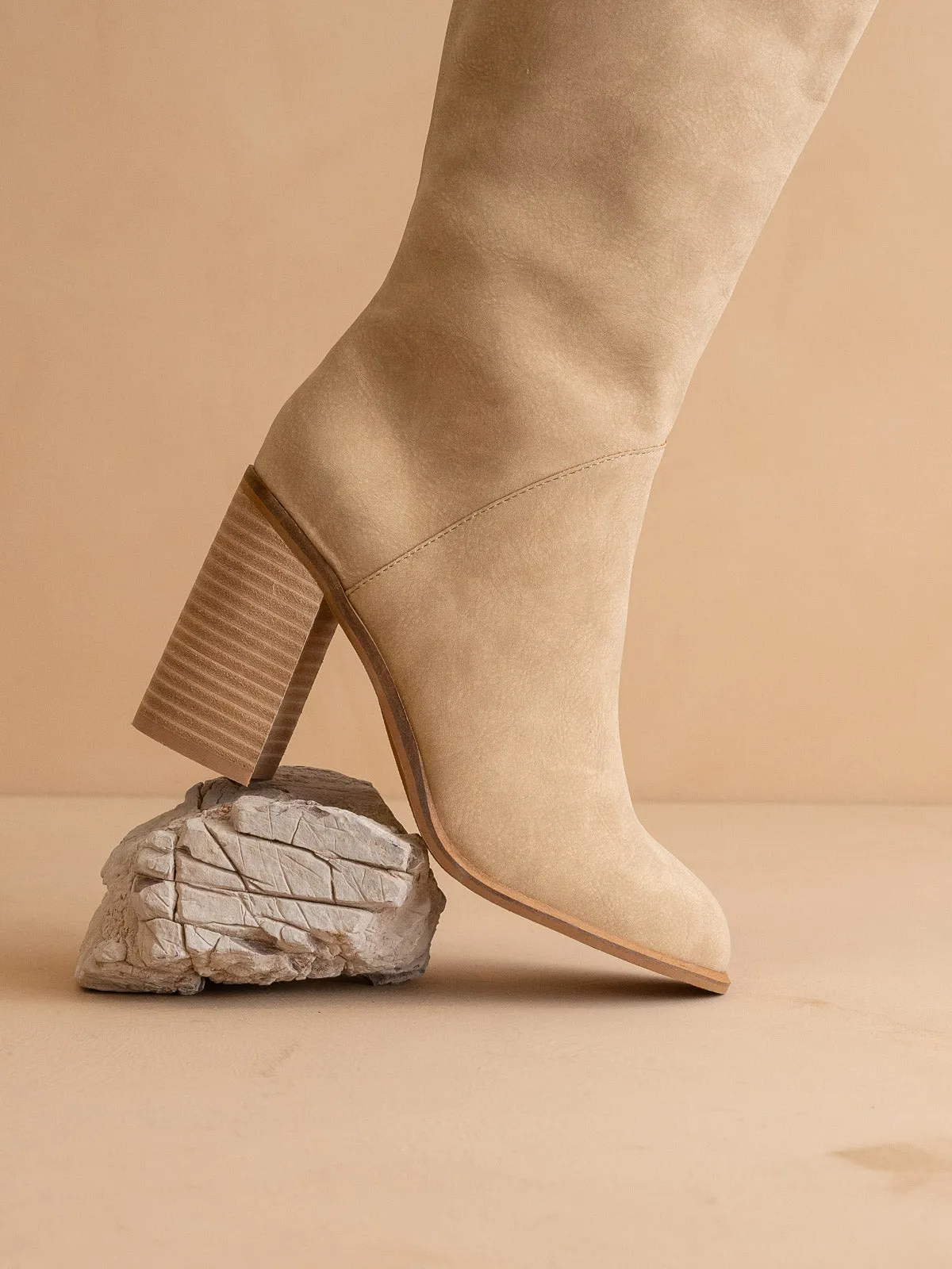 The Shiloh | Khaki Knee High Block Heel Boot
