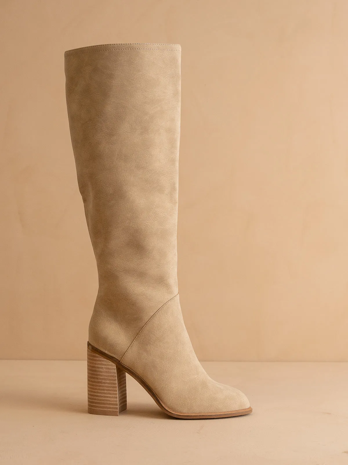 The Shiloh | Khaki Knee High Block Heel Boot