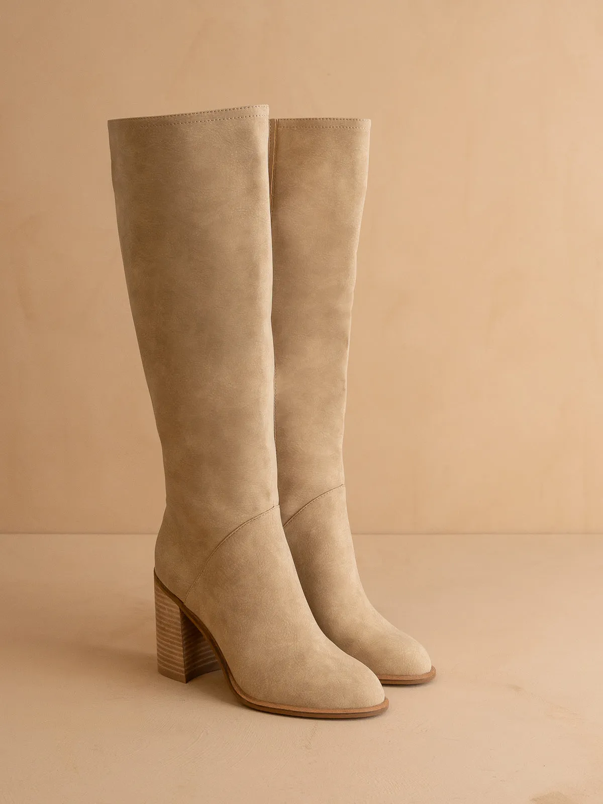The Shiloh | Khaki Knee High Block Heel Boot