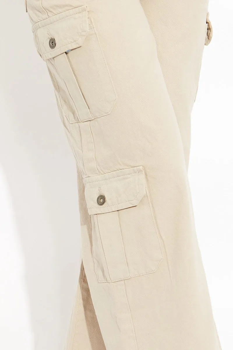 Trendy Denim High Waist Wide Leg Cargo Trousers