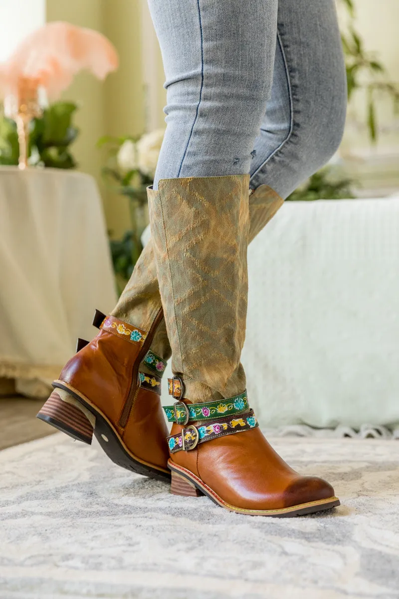 Tri-Strap Canvas Leather Knee High Boot
