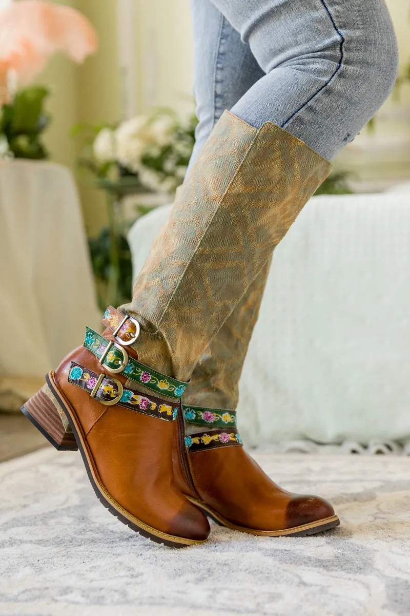 Tri-Strap Canvas Leather Knee High Boot