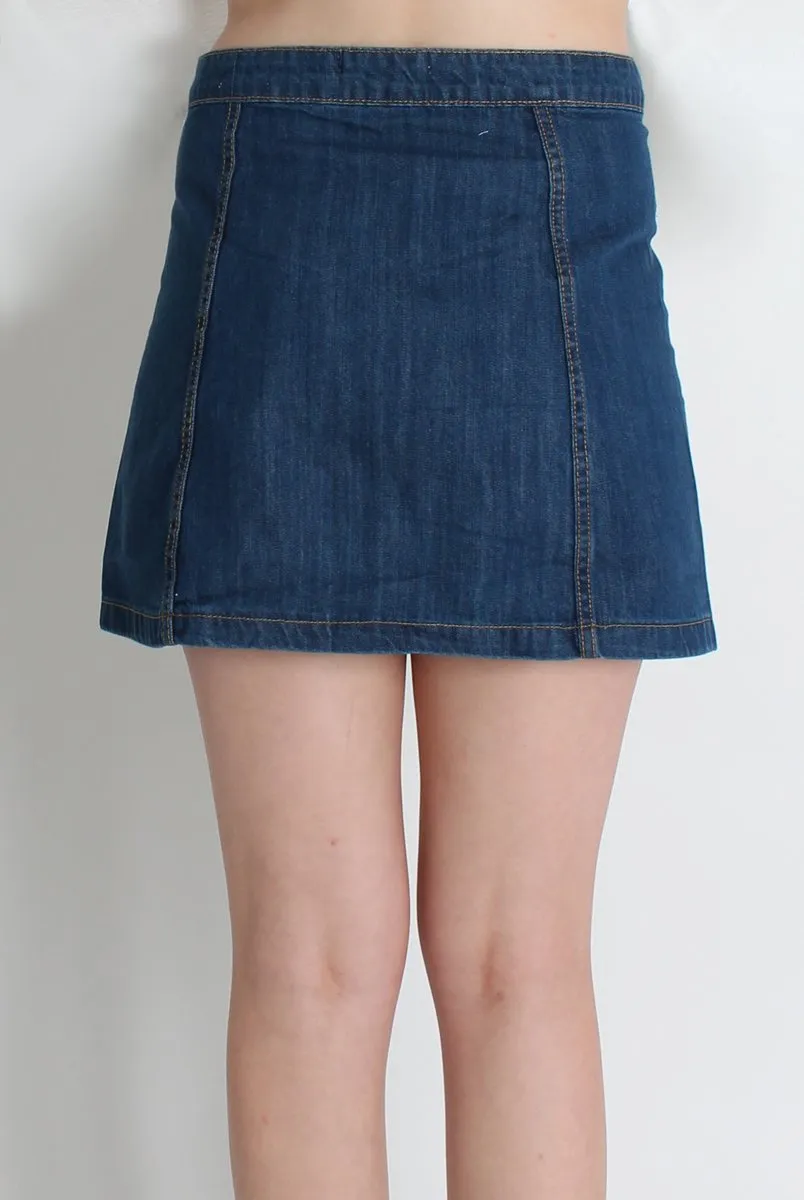 Una Denim Button Front Skirt