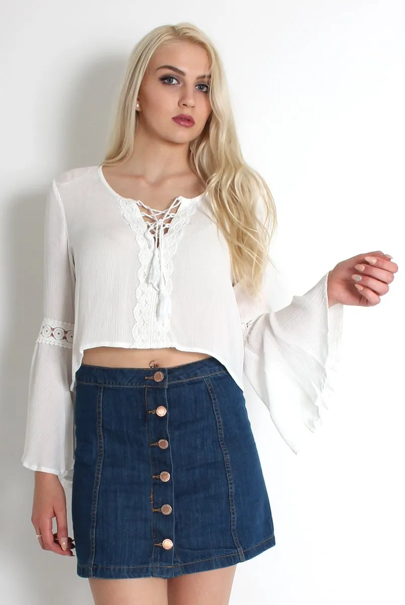 Una Denim Button Front Skirt