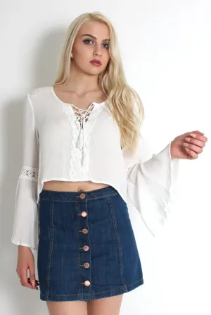 Una Denim Button Front Skirt