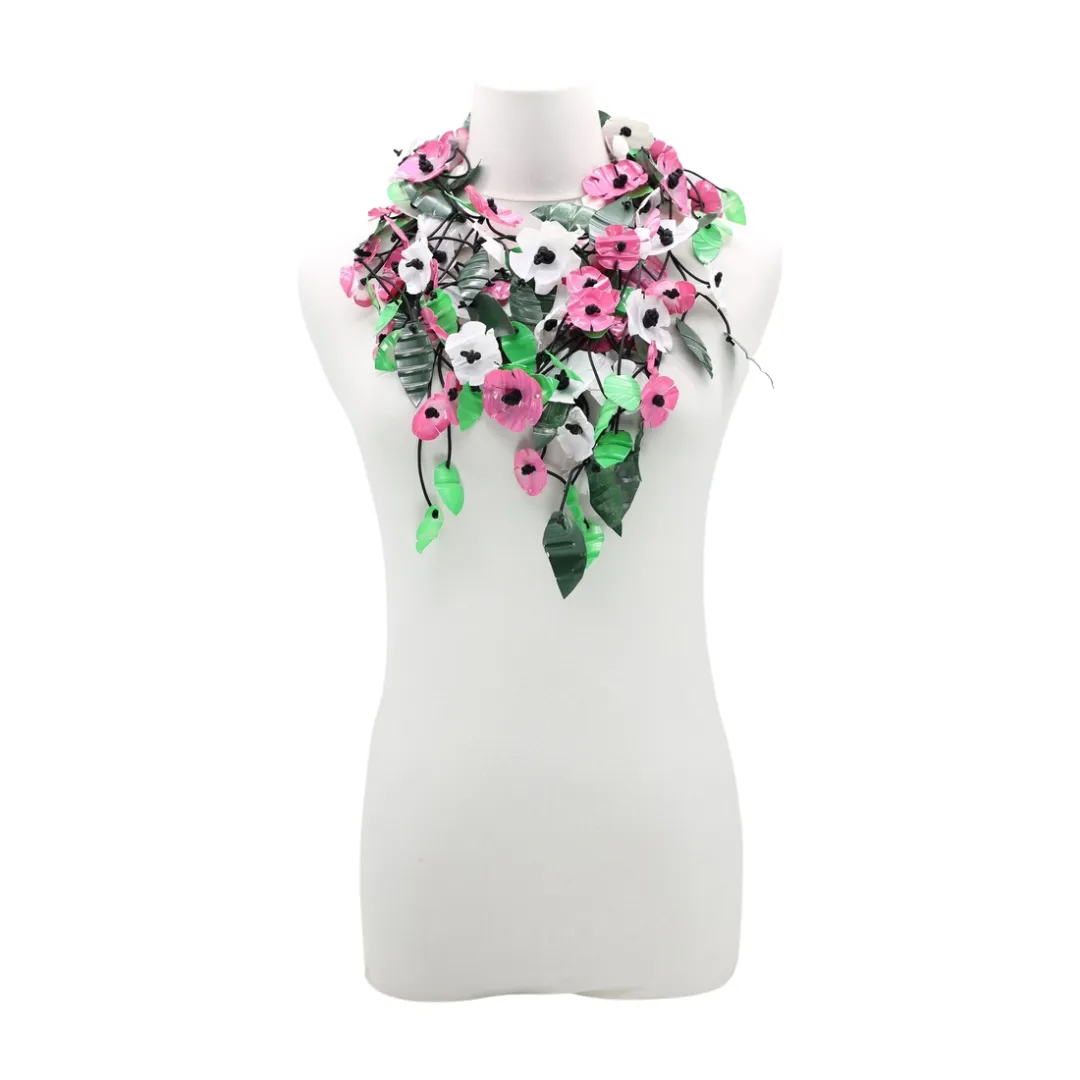 Upcycled Plastic Bottles Poppy Necklace - Pink/Green