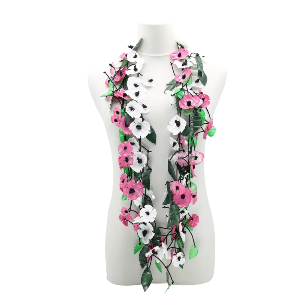 Upcycled Plastic Bottles Poppy Necklace - Pink/Green