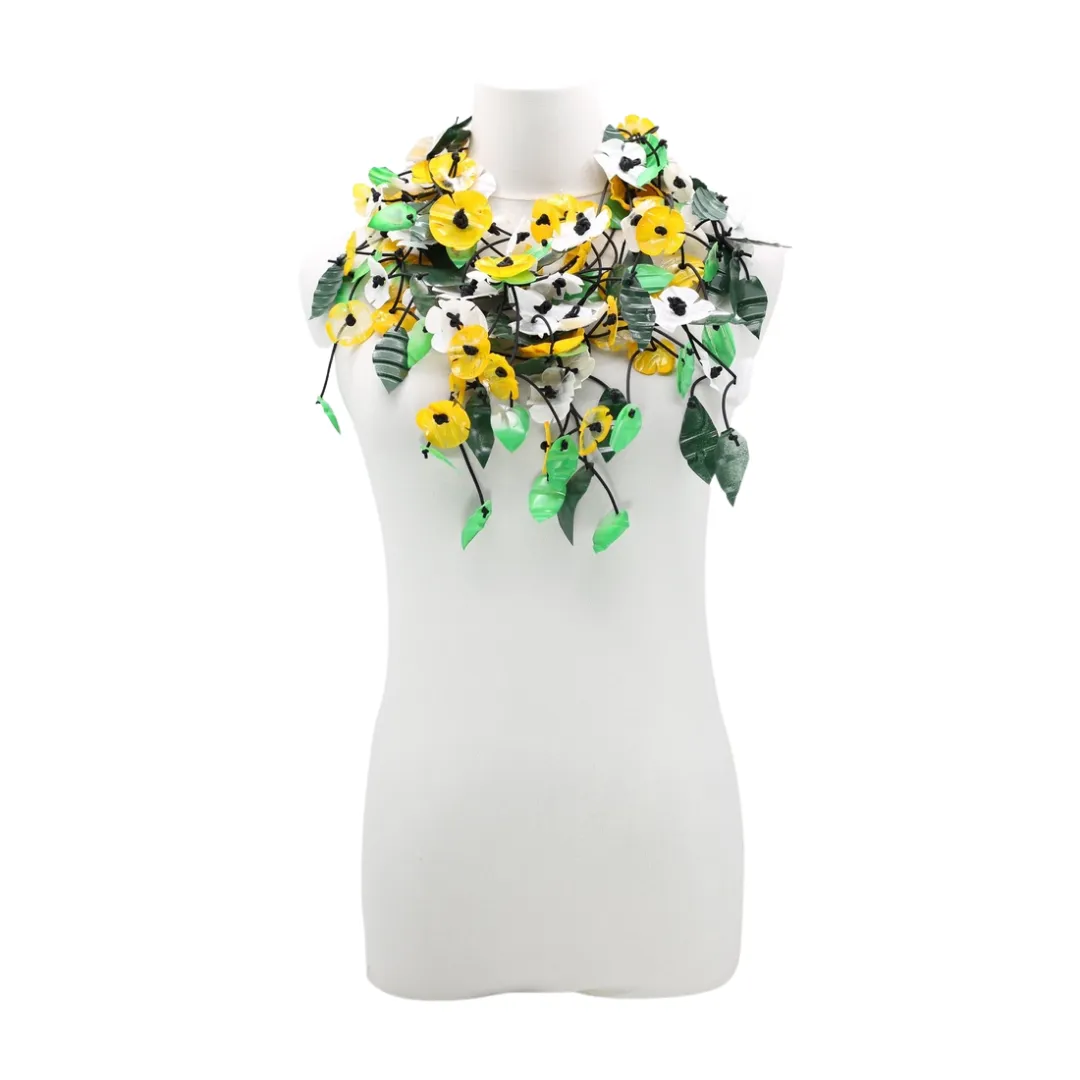 Upcycled Plastic Bottles Poppy Necklace - Yellow/Green