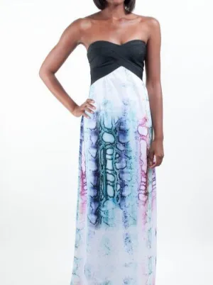 Vibrant Feather Print Maxi Dress