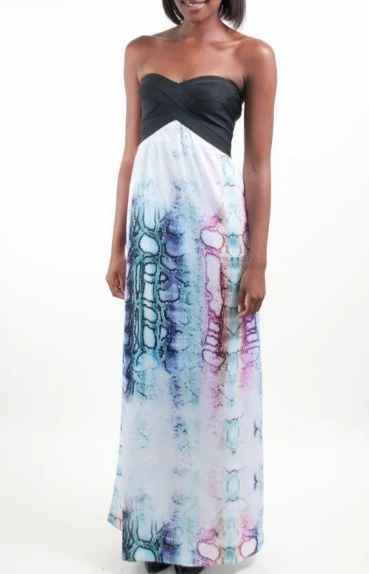 Vibrant Feather Print Maxi Dress
