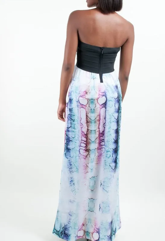 Vibrant Feather Print Maxi Dress
