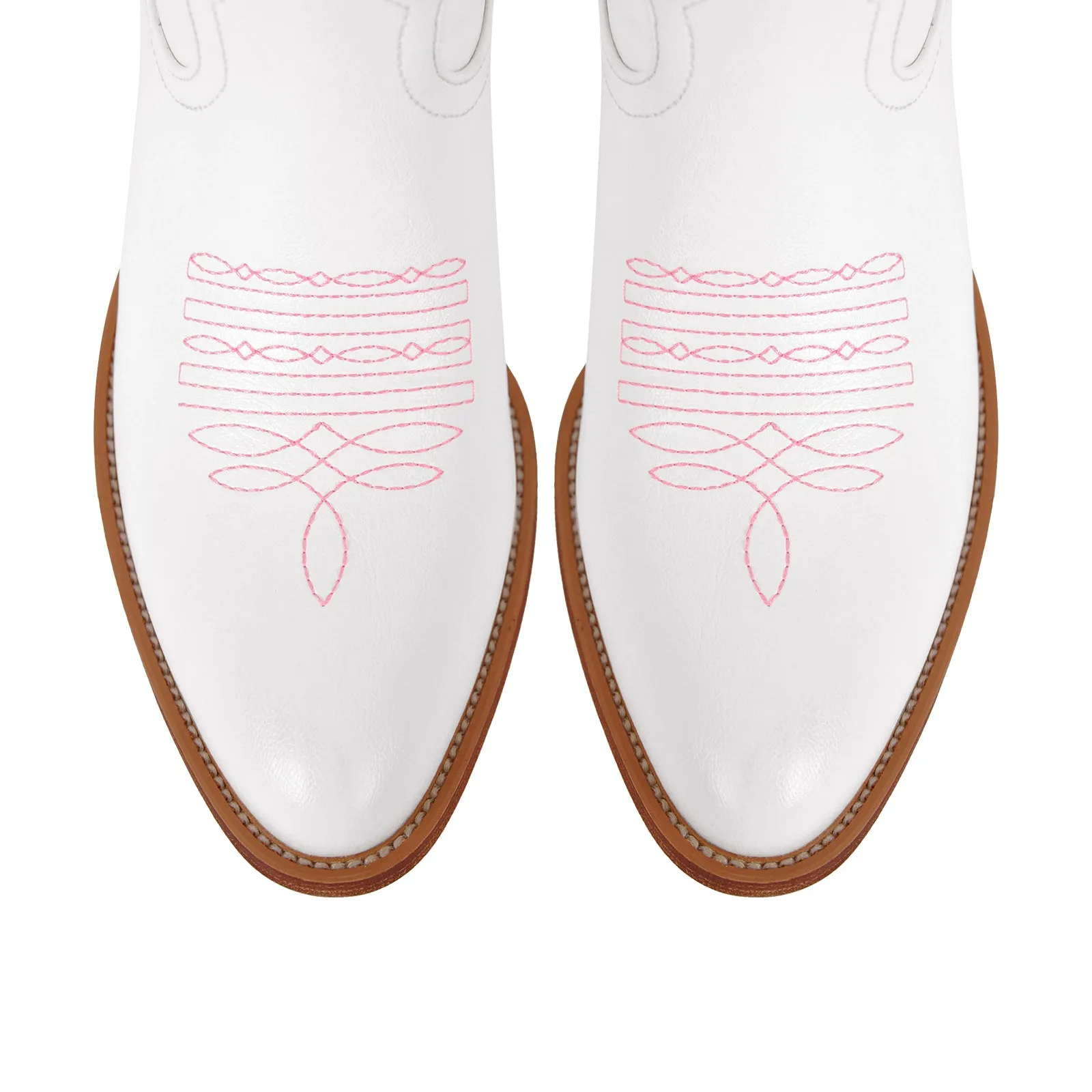 White Pointed Toe Pink Bow Knee High Western Boots