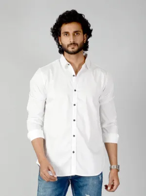 White Solid Slim Fit Casual Shirt | JadeBlue