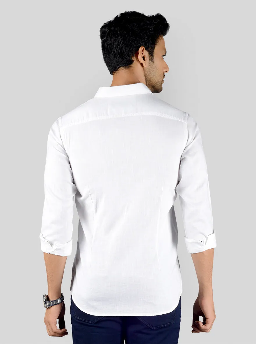 White Solid Slim Fit Casual Shirt | JadeBlue