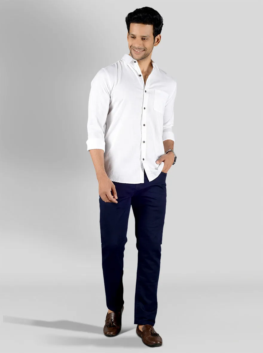 White Solid Slim Fit Casual Shirt | JadeBlue