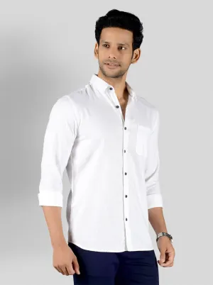 White Solid Slim Fit Casual Shirt | JadeBlue