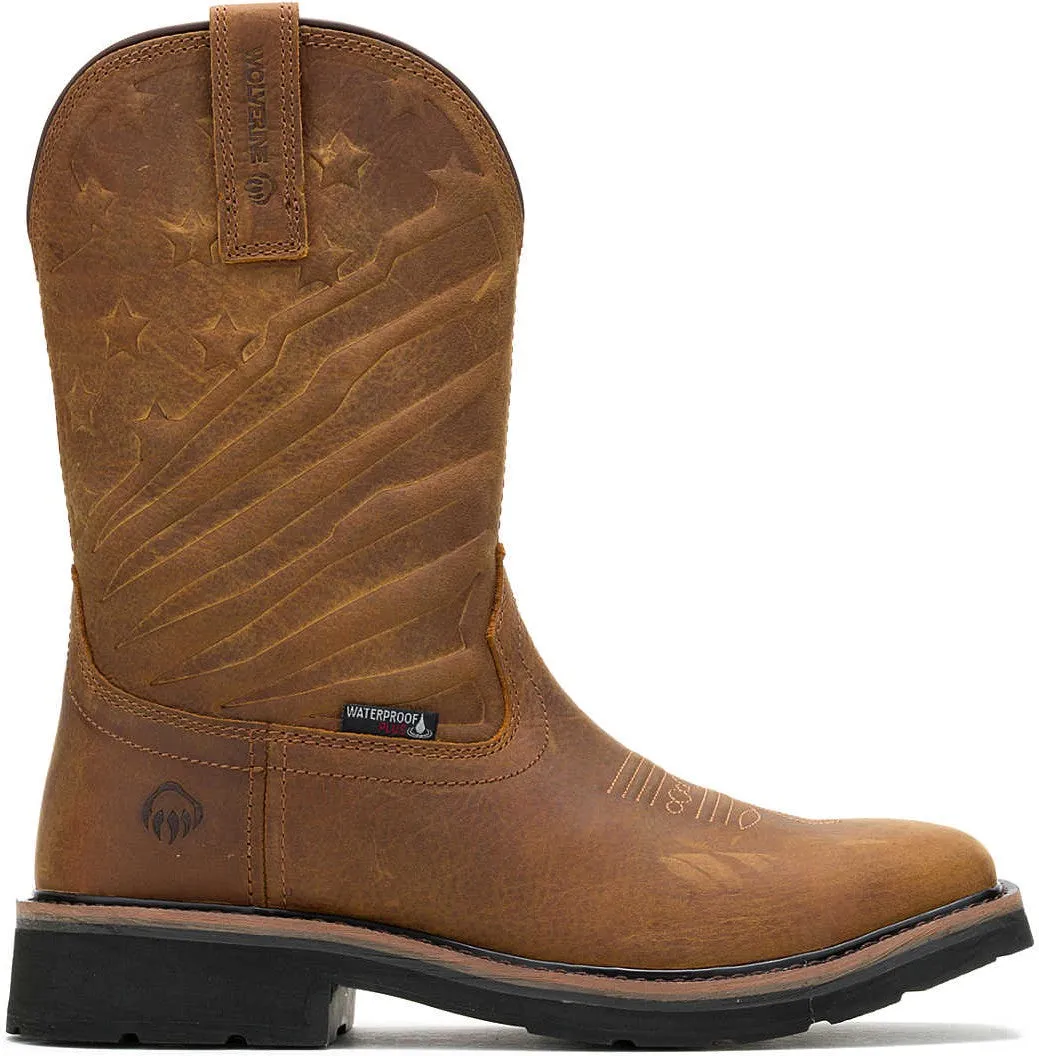 Wolverine Men's Rancher Flag Soft Toe WP Wellington Western Work Boot -Brown- W240056