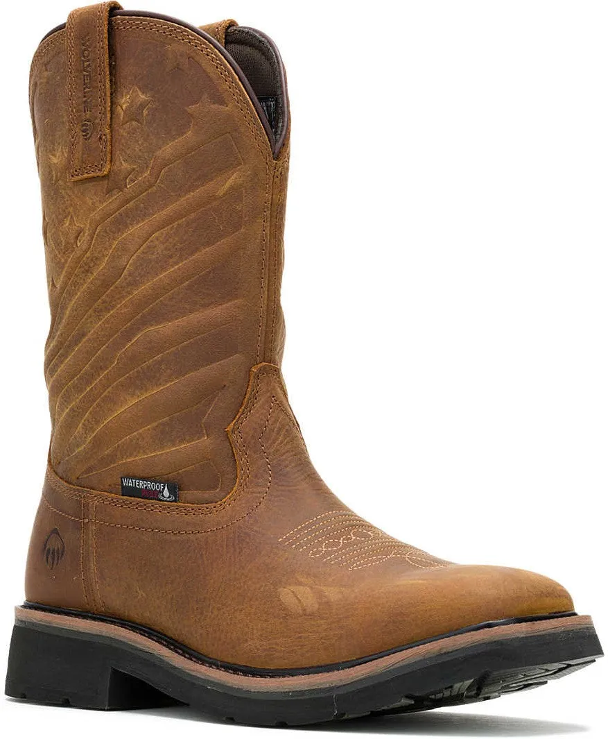 Wolverine Men's Rancher Flag Soft Toe WP Wellington Western Work Boot -Brown- W240056