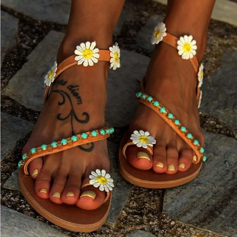 Woman Gladiator Sandals Women Shoes Flat Fashion Weet Flowers Boho Beach Sandals