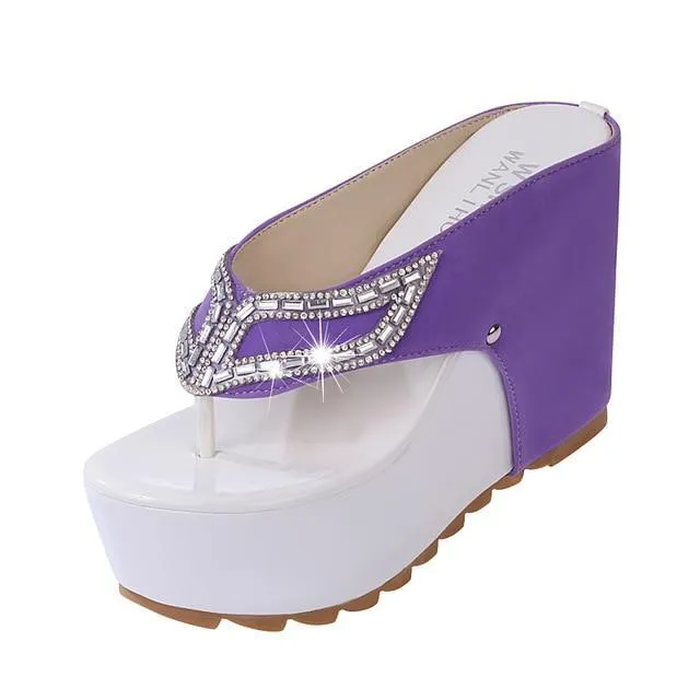 Woman Rhinestone Flip Flops Spuer High heels Wedges Platform Fashion Beach Sandals