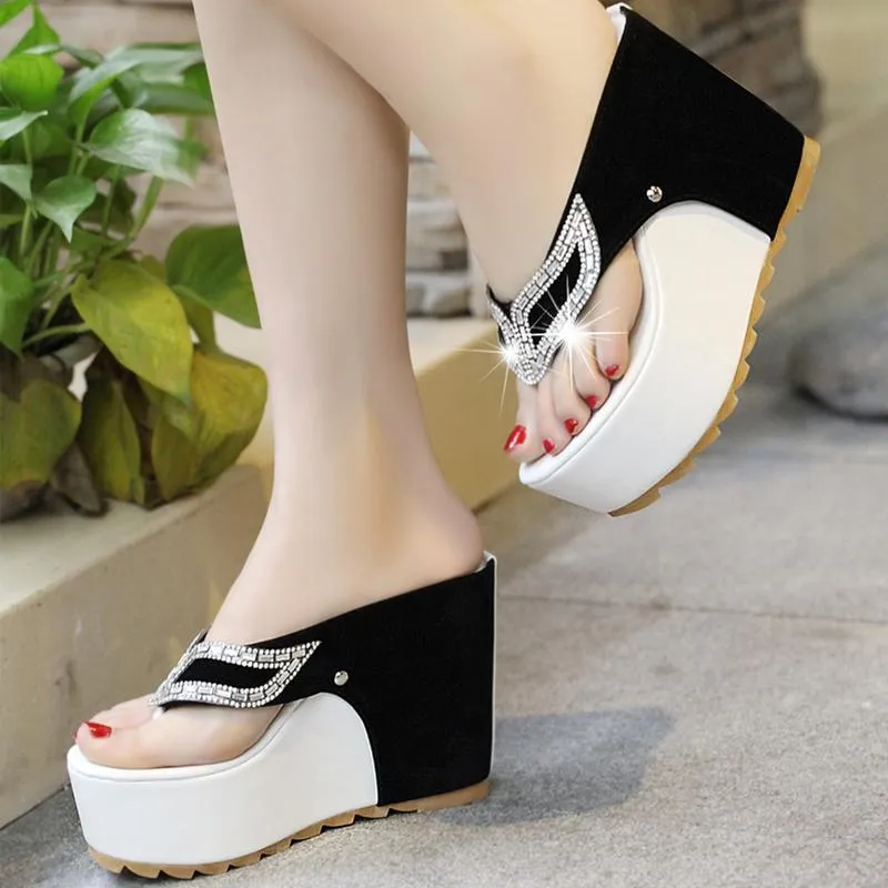Woman Rhinestone Flip Flops Spuer High heels Wedges Platform Fashion Beach Sandals
