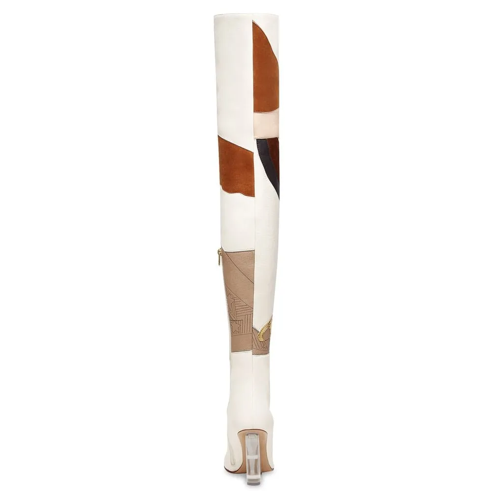Women White Thigh High Over The Knee Boots
