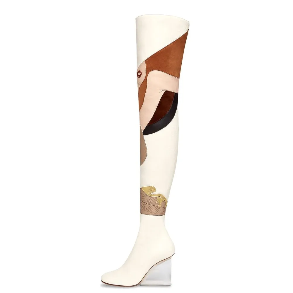 Women White Thigh High Over The Knee Boots