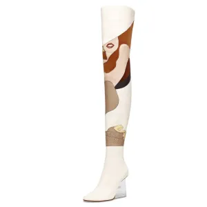 Women White Thigh High Over The Knee Boots