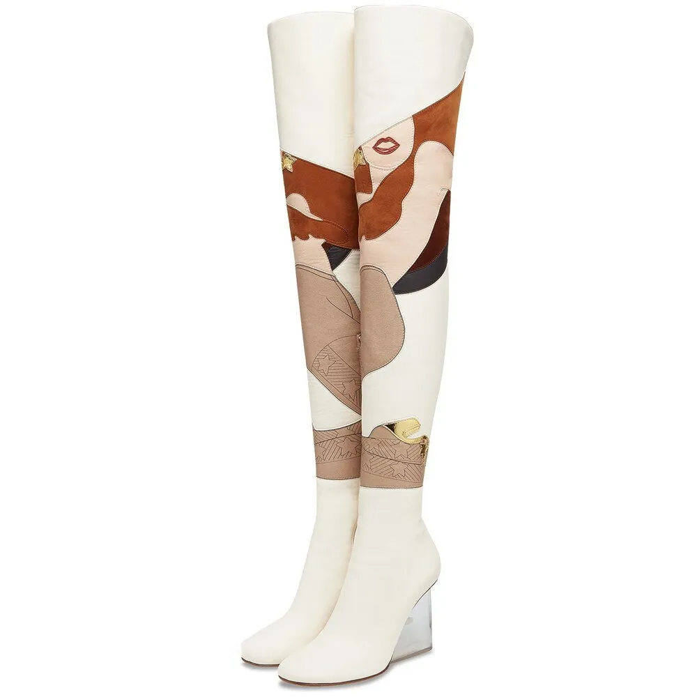 Women White Thigh High Over The Knee Boots